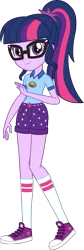 Size: 991x2966 | Tagged: safe, artist:imperfectxiii, derpibooru import, sci-twi, twilight sparkle, equestria girls, legend of everfree, camp everfree outfits, clothes, converse, female, glasses, ponytail, shoes, shorts, simple background, sneakers, socks, solo, transparent background, vector