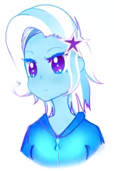 Size: 456x684 | Tagged: safe, artist:starwantrix, derpibooru import, trixie, equestria girls, alternate hairstyle, anime, bright, clothes, colored, colorful, cute, diatrixes, digital art, hoodie, humanized, short hair, smiling, solo