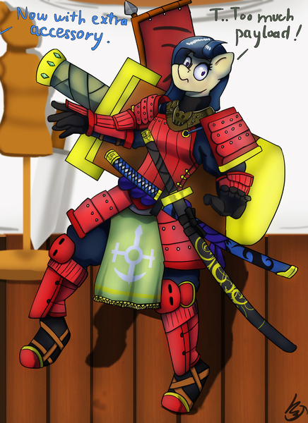 Size: 1600x2200 | Tagged: anthro, anthro oc, armor, artist:mopyr, derpibooru import, katana, oc, oc:camilia, offscreen character, safe, samurai, solo, sword, unofficial characters only, weapon