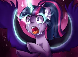Size: 1366x1012 | Tagged: safe, artist:not-ordinary-pony, derpibooru import, sci-twi, twilight sparkle, ponified, equestria girls, legend of everfree, crying, equestria girls ponified, midnight sparkle, misleading thumbnail, not what it looks like, ponytail, possession