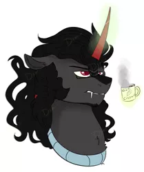 Size: 751x898 | Tagged: artist:dracini, coffee, derpibooru import, glasses, grumpy, king sombra, safe