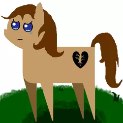 Size: 550x550 | Tagged: safe, artist:verandure, derpibooru import, oc, oc:heartbreak, unofficial characters only, earth pony, pony, blue eyes, branding, crying, female, heart, human in equestria, human to pony, male to female, mare, messy mane, my little heartbreak, rule 63, solo