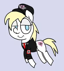 Size: 958x1072 | Tagged: safe, artist:anonymous, derpibooru import, oc, oc:aryanne, unofficial characters only, earth pony, pony, armband, clothes, doodle, female, hat, heart, lidded eyes, nazi, necktie, shirt, simple background, smiling, solo, swastika, uniform