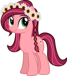 Size: 1439x1626 | Tagged: safe, artist:rustle-rose, derpibooru import, gloriosa daisy, ponified, earth pony, pony, equestria girls, legend of everfree, braid, cute, equestria girls ponified, female, floral head wreath, flower, flower in hair, freckles, mare, simple background, smiling, solo, transparent background, vector