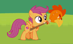 Size: 1466x893 | Tagged: animated, chicken, cute, cutealoo, cutie mark, derpibooru import, loop, mouth hold, safe, scootachicken, scootaloo, screencap, spread wings, the cart before the ponies, the cmc's cutie marks, walking