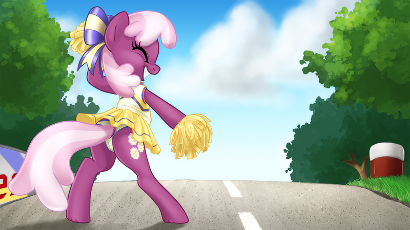 Size: 1920x1081 | Tagged: suggestive, artist:pencils, derpibooru import, cheerilee, earth pony, pony, the cart before the ponies, adorasexy, cameltoe, cheeribetes, cheerileeder, cheerleader, clothes, cute, female, hair bow, panties, panty shot, pleated skirt, plot, pom pom, sexy, skirt, solo, solo female, underwear, upskirt, wallpaper, wallpaper for the fearless, yellow underwear