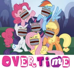 Size: 1000x924 | Tagged: applejack, derpibooru import, expand dong, exploitable meme, faic, fluttershy, mane six, mane six opening poses, meme, nightmare fuel, not salmon, overtime, pinkie pie, rainbow dash, rarity, rock-a-bye bivalve, safe, spongebob squarepants, twilight sparkle, wat