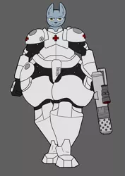 Size: 1928x2717 | Tagged: anthro, armor, artist:facade, cyborg, derpibooru import, diamond dog, female diamond dog, gun, oc, oc:mia pennington, powered exoskeleton, safe, solo, unofficial characters only, weapon, wide hips