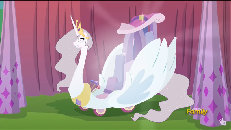 Size: 1360x768 | Tagged: derpibooru import, edit, edited screencap, princess celestia, princess molestia, safe, screencap, screenshots, swanlestia, swanlestia cart, the cart before the ponies