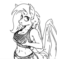 Size: 826x855 | Tagged: safe, artist:drakecreator, derpibooru import, part of a set, fluttershy, anthro, bat pony, abs, bat wings, breast expansion, breasts, busty fluttershy, clothes, female, flutterbat, growth, image, inflation, midriff, monochrome, part of a series, png, race swap, self grope, solo, solo female, sports bra, swelling, tanktop