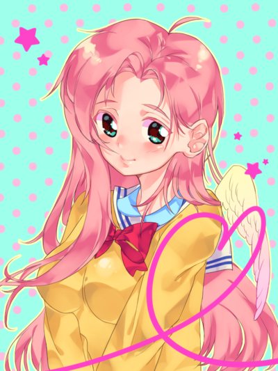 Size: 400x533 | Tagged: safe, artist:chocolate-domino, derpibooru import, fluttershy, human, clothes, humanized, solo, winged humanization