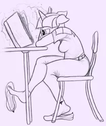 Size: 1001x1200 | Tagged: anthro, artist:fetishsketches, barefoot, bored, clothes, derpibooru import, feet, fetish, flats, foot fetish, footprint, monochrome, plantigrade anthro, reading, safe, shoe dangle, shoe dangling, shoes, simple background, sitting, sketch, twilight sparkle