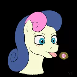 Size: 600x600 | Tagged: safe, artist:stoopedhooy, derpibooru import, bon bon, lyra heartstrings, sweetie drops, pony, blushing, bust, candy, food, licking, lowres, magic, offscreen character, portrait, tongue out