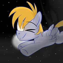 Size: 2000x2000 | Tagged: artist:saveraedae, crackle pop, cute, derpibooru import, flying, moon, night, one eye closed, safe, stars, the cart before the ponies, wink