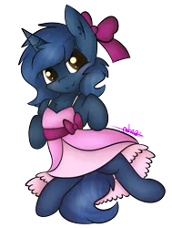 Size: 1741x2300 | Tagged: safe, artist:ashee, derpibooru import, oc, oc:starlight blossom, unofficial characters only, pony, unicorn, blushing, bow, clothes, cute, dress, female, filly, hair bow, simple background, solo, transparent background, young