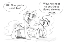 Size: 1280x829 | Tagged: age regression, artist:silfoe, cewestia, cute, derpibooru import, dialogue, female, filly, filly celestia, filly luna, grayscale, magic, monochrome, open mouth, princess celestia, princess luna, royal sketchbook, safe, speech bubble, woona, younger