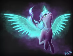 Size: 1482x1147 | Tagged: artificial wings, artist:the1xeno1, augmented, derpibooru import, glowing horn, magic, magic wings, safe, solo, starlight glimmer, wings