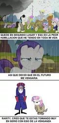 Size: 507x1051 | Tagged: safe, derpibooru import, derpy hooves, rarity, sweetie belle, pegasus, pony, the cart before the ponies, comic, dick dastardly, female, hanna barbera, mare, muttley, quality, spanish, translated in the description, wacky races