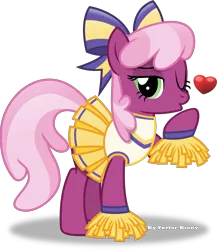 Size: 3005x3460 | Tagged: safe, artist:vector-brony, derpibooru import, cheerilee, earth pony, pony, the cart before the ponies, blowing a kiss, bow, cheeribetes, cheerileeder, cheerleader, clothes, cute, female, hair bow, heart, looking at you, mare, one eye closed, pleated skirt, pom pom, simple background, skirt, solo, transparent background, vector, wink