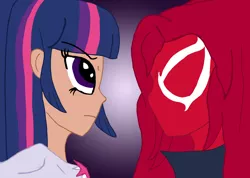 Size: 2476x1760 | Tagged: safe, artist:edcom02, derpibooru import, twilight sparkle, human, pony, amethyst sorceress, clothes, costume, crossover, duo, mary jane watson, scarlet spider, spider-man, spiders and magic: rise of spider-mane, superhero