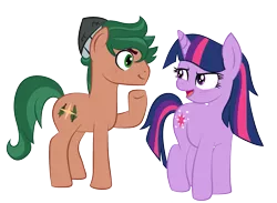 Size: 2219x1626 | Tagged: safe, artist:berrypunchrules, derpibooru import, sci-twi, timber spruce, twilight sparkle, ponified, earth pony, pony, equestria girls, legend of everfree, alternate hairstyle, cutie mark, equestria girls ponified, female, male, shipping, simple background, straight, timbertwi, transparent background, unicorn sci-twi