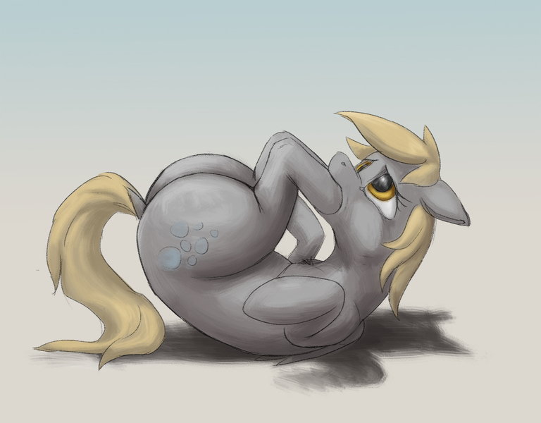 Size: 1280x1000 | Tagged: safe, artist:difetra, derpibooru import, derpy hooves, pegasus, pony, autocannibalism, bubble butt, dock, female, fetish, flexible, floppy ears, frontbend, gradient background, hoof fetish, hoof in mouth, on back, ouroboros, plot, solo, vore