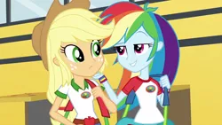 Size: 1280x720 | Tagged: safe, derpibooru import, screencap, applejack, rainbow dash, equestria girls, legend of everfree, best friends, out of context, shipping fuel