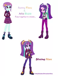 Size: 858x1118 | Tagged: safe, artist:prettycelestia, derpibooru import, aria blaze, sunny flare, equestria girls, brazil, fusion, gem fusion, multiple arms, steven universe, voice actor joke