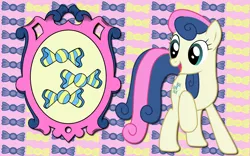 Size: 2560x1600 | Tagged: safe, artist:alicehumansacrifice0, artist:kooner-cz, artist:lord-giampietro, derpibooru import, bon bon, sweetie drops, earth pony, pony, abstract background, coat of arms, female, heraldry, mare, solo, wallpaper