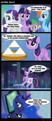 Size: 1288x3000 | Tagged: safe, artist:bredgroup, derpibooru import, princess celestia, princess luna, rainbow dash, rarity, spike, twilight sparkle, twilight sparkle (alicorn), alicorn, pony, comic:eg rpg, gamer luna, collectible, comic, crystal empire, mirror, screencap comic, the legend of zelda, triforce