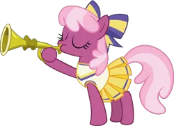Size: 7761x5627 | Tagged: absurd resolution, artist:pink1ejack, blowing, bugle, cheeribetes, cheerilee, cheerileeder, cheerleader, clothes, cute, derpibooru import, eyes closed, hair bow, hoof hold, horn, inkscape, playing, pleated skirt, safe, simple background, skirt, solo, the cart before the ponies, transparent background, vector