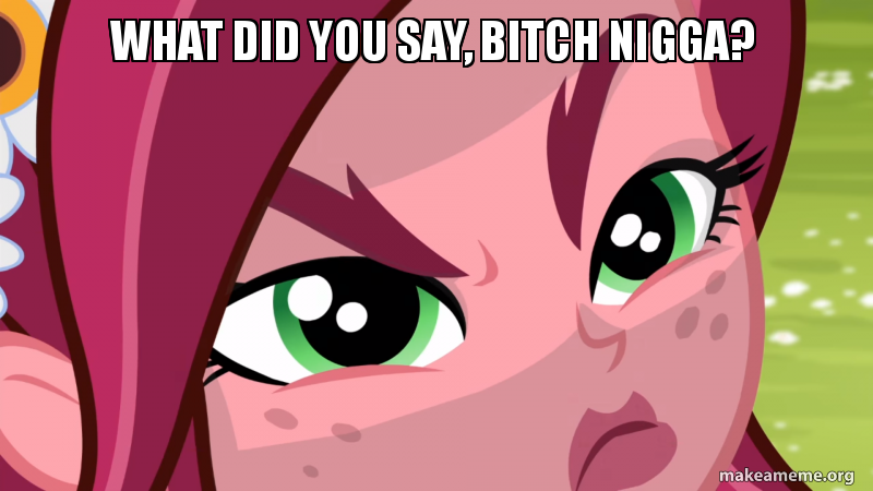 Size: 800x450 | Tagged: safe, derpibooru import, edit, edited screencap, screencap, gloriosa daisy, equestria girls, legend of everfree, angry, caption, close-up, dialogue, freckles, frown, glare, image macro, meme, nigga, pouting, solo, text, the boondocks, unamused, vulgar