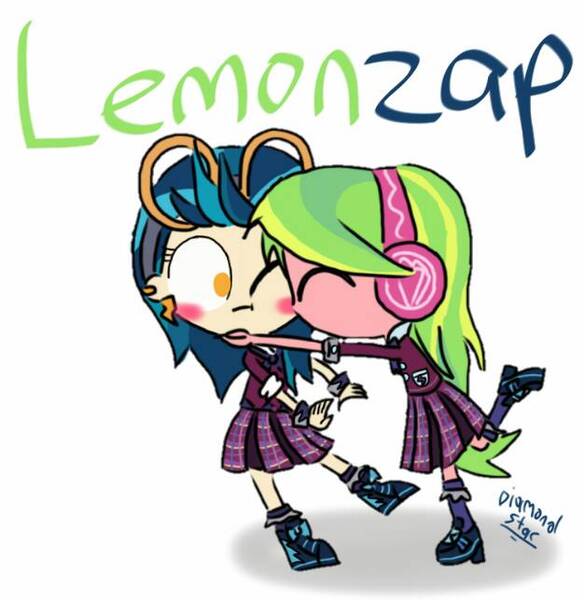 Size: 626x643 | Tagged: safe, artist:psychodiamondstar, derpibooru import, indigo zap, lemon zest, equestria girls, female, lemonzap, lesbian, shipping