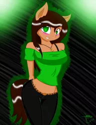 Size: 3312x4320 | Tagged: safe, artist:ramoncrimson935, derpibooru import, oc, unofficial characters only, anthro, earth pony, blushing, clothes, grin, hands behind back, pants, shirt, smiling, solo, standing, t-shirt