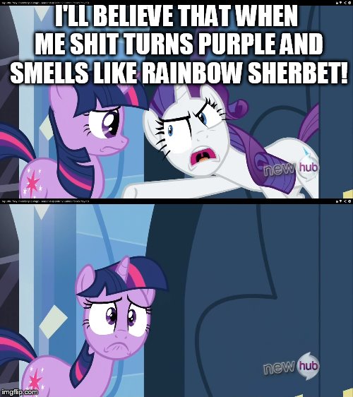 Size: 500x562 | Tagged: derpibooru import, edit, edited screencap, games ponies play, insulting rarity, meme, questionable, rarity, screencap, super troopers, twilight sparkle, vulgar