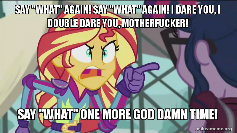 Size: 800x450 | Tagged: safe, derpibooru import, edit, edited screencap, screencap, sci-twi, sunset shimmer, twilight sparkle, equestria girls, friendship games, caption, image macro, meme, pulp fiction, sunset yells at twilight, vulgar