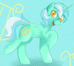 Size: 700x627 | Tagged: dead source, safe, artist:lustrous-dreams, derpibooru import, lyra heartstrings, pony, unicorn, abstract background, colored pupils, cutie mark background, looking at you, smiling, solo