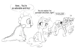 Size: 1280x828 | Tagged: safe, artist:silfoe, derpibooru import, princess celestia, princess luna, spike, twilight sparkle, twilight sparkle (alicorn), alicorn, pony, royal sketchbook, age regression, book, cewestia, cute, dialogue, filly, food, grayscale, ice cream, levitation, magic, monochrome, speech bubble, telekinesis, twilight snapple, woona