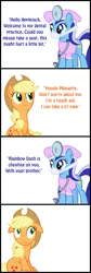 Size: 800x2370 | Tagged: safe, derpibooru import, applejack, big macintosh, minuette, rainbow dash, earth pony, pony, comic, dentist, implied appledash, male, mood whiplash, rainbowmac, shipping, stallion, straight, well that escalated quickly