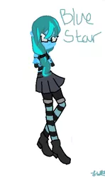 Size: 357x605 | Tagged: safe, artist:jessydraws, derpibooru import, oc, oc:blue star, unofficial characters only, equestria girls, 1000 hours in ms paint, armband, boots, clothes, crossed arms, equestria girls-ified, glasses, ms paint, ponytail, shorts, side ponytail, skirt, socks, solo, stockings, striped socks