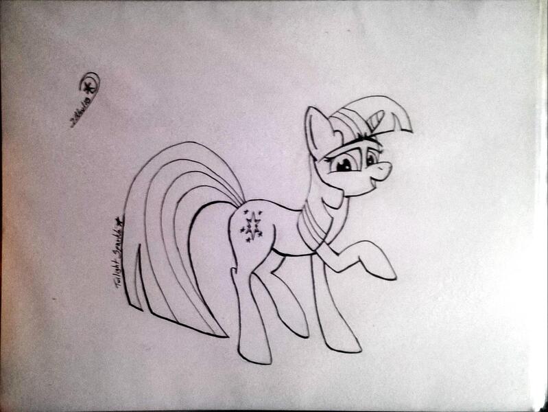 Size: 1767x1327 | Tagged: safe, artist:marewile, derpibooru import, twilight sparkle, monochrome, sketch, solo, traditional art