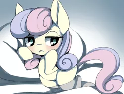 Size: 1849x1414 | Tagged: safe, artist:ccc, derpibooru import, bon bon, sweetie drops, earth pony, pony, clothes, female, mare, pillow, socks, solo