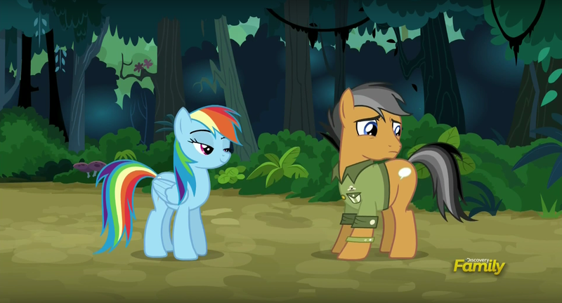 Size: 1437x776 | Tagged: safe, derpibooru import, screencap, quibble pants, rainbow dash, pony, stranger than fan fiction, lidded eyes