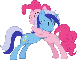 Size: 10000x7834 | Tagged: absurd resolution, amending fences, artist:trildar, bipedal, bipedal leaning, cute, derpibooru import, eyes closed, hug, leaning, minuette, pinkie pie, safe, simple background, .svg available, transparent background, vector