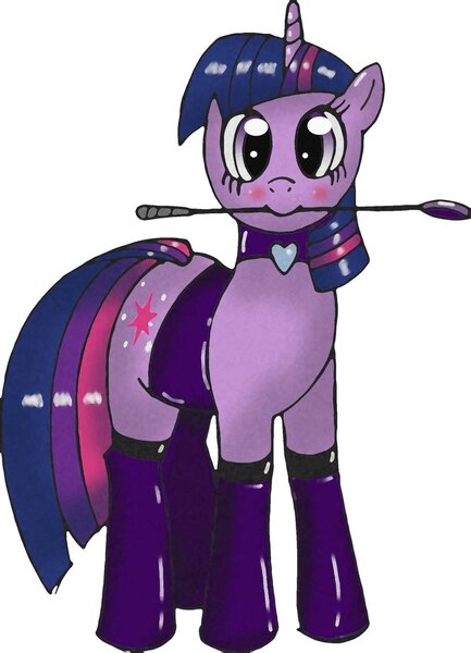 Size: 900x1247 | Tagged: artist:rayodragon, blushing, boots, choker, clothes, cute, derpibooru import, dominatrix, female, heart, latex, latex socks, leather, mouth hold, riding crop, socks, solo, solo female, suggestive, twiabetes, twidom, twilight sparkle