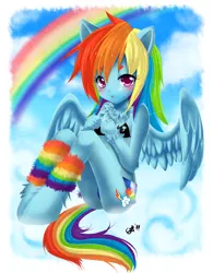 Size: 1506x1926 | Tagged: dead source, suggestive, artist:feli, derpibooru import, rainbow dash, anthro, pegasus, unguligrade anthro, ambiguous facial structure, blushing, cute, female, image, leg warmers, looking at you, open mouth, png, solo