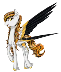 Size: 1564x1843 | Tagged: safe, artist:australian-senior, derpibooru import, oc, oc:cephalanthera, oc:niomedes invictus, unofficial characters only, alicorn, dracony, hybrid, kirin, pegasus, kirindos, alternate universe, colored hooves, colored wings, colored wingtips, disguise, glados, golden eyes, image, png, portal, portal (valve), portal 2, simple background, solo, transparent background, unshorn fetlocks