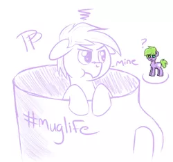 Size: 900x840 | Tagged: annoyed, artist:glimglam, coffee mug, derpibooru import, frown, lineart, monochrome, mug, oc, oc:ugly mug, pony town, requested art, safe, scrunchy face, solo, unofficial characters only