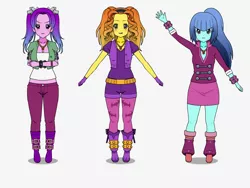 Size: 800x600 | Tagged: safe, artist:icey-wicey-1517, derpibooru import, adagio dazzle, aria blaze, sonata dusk, equestria girls, amulet, boots, bracelet, clothes, collar, crossed arms, female, gloves, grumpy, jewelry, kisekae, midriff, simple background, skirt, spiked wristband, the dazzlings, white background