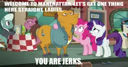 Size: 1524x800 | Tagged: derpibooru import, glove and boots, johnny t, manehattan, meme, pinkie pie, ppr, rarity, recolor, safe, the gift of the maud pie, tourist